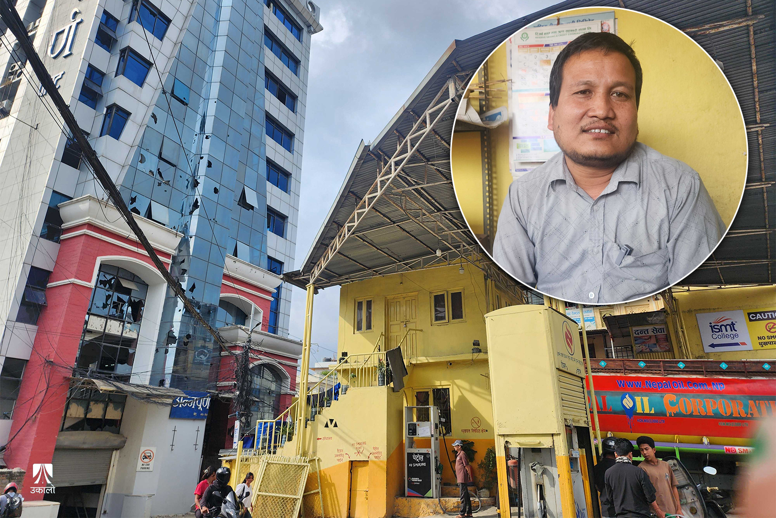 तीनकुनेस्थित भ्याली बाबा सप्लायर्स, त्यसमा कार्यरत कर्मचारी र पछाडि रहेको अन्नपूर्ण पोष्टको कार्यालय।